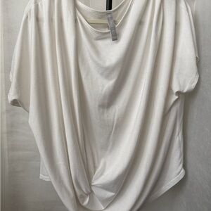 Sporty White Drape Bunched Waist Top